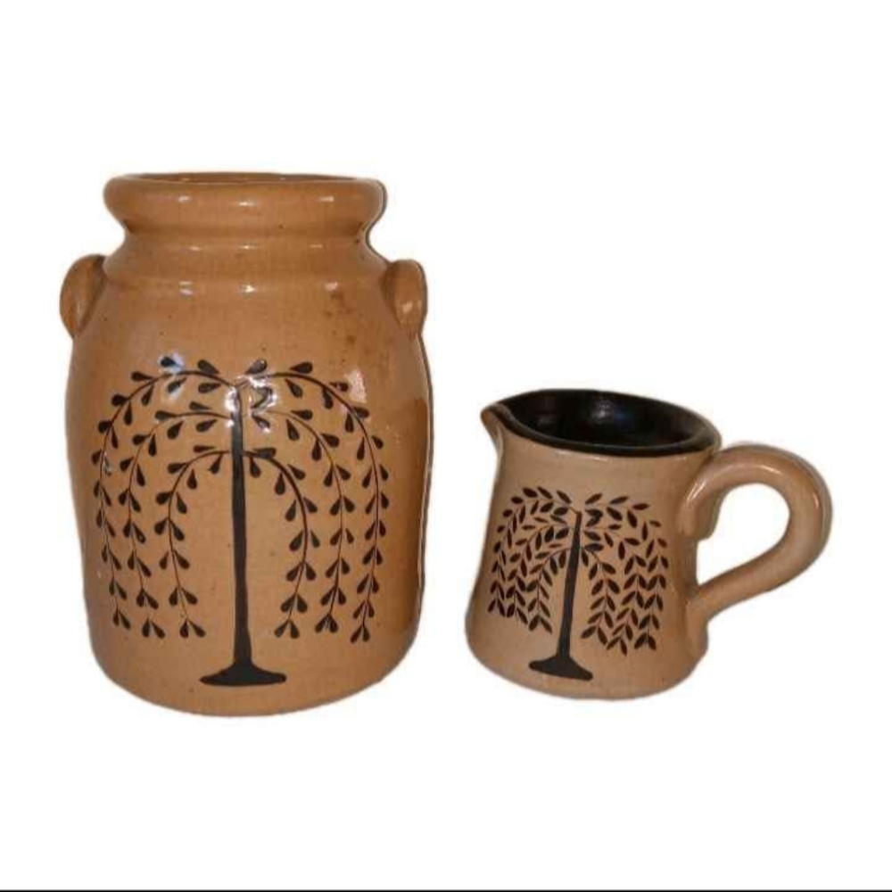 Primitive 2 Pc Crock & Candle Burner - Picture 1 of 7